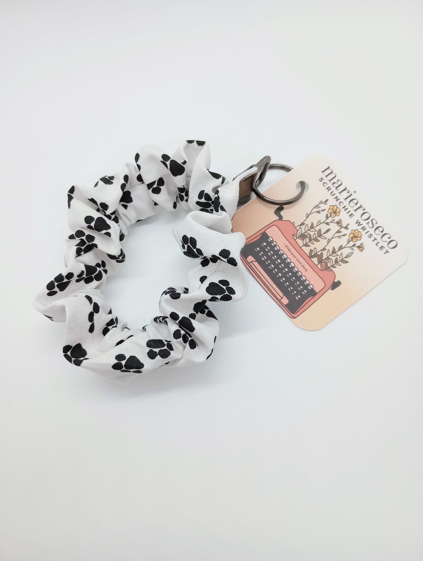 White paw print scrunchie wristlet