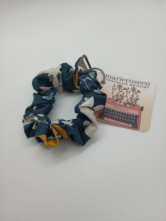 Blue floral scrunchie wristlet